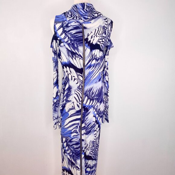 Jean Paul Gaultier - Blue Psychedelic Marble Cowl Neck Dress - Picture 8 of 16